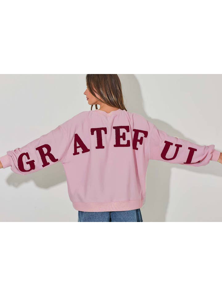 Baevely by Wellmade USA - Wholesale Graphic Sweatshirt - Women's - GRATEFUL PUFF PRINT PULLOVER SWEATSHIRT