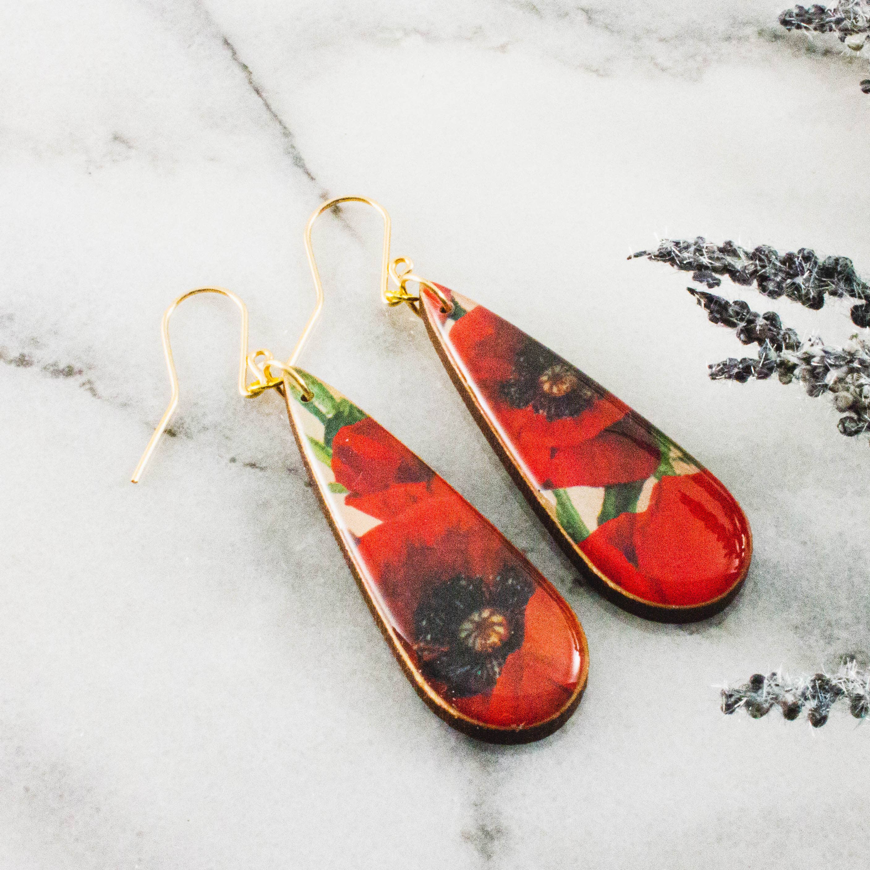 No Man's Land - Wholesale Dangle earrings - Teardrop Red Poppy Garden Earrings
