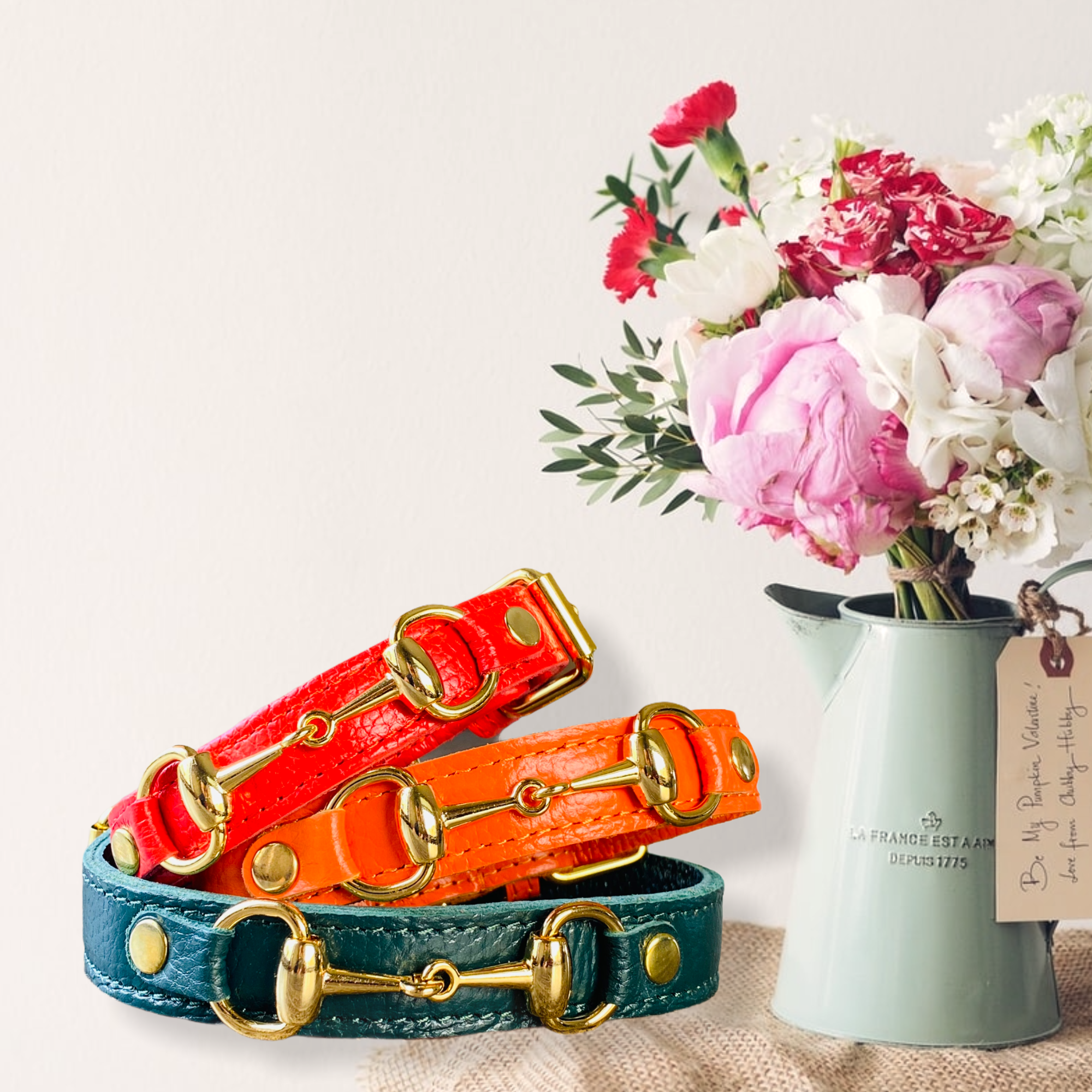 PupWiser - Wholesale Pet Collar - Dog - PRINCESS GRACE Handmade Leather Dog Collar (Orange)3