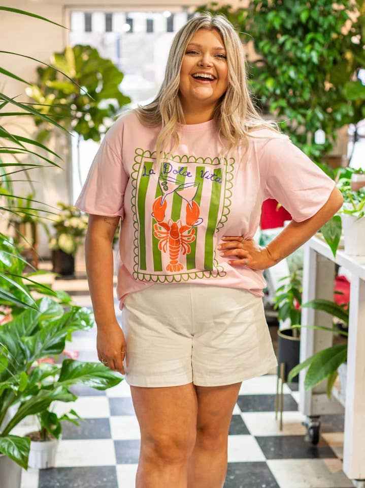 Dolce Vita on Pink Tee Shirt Blank for wholesale on Faire1