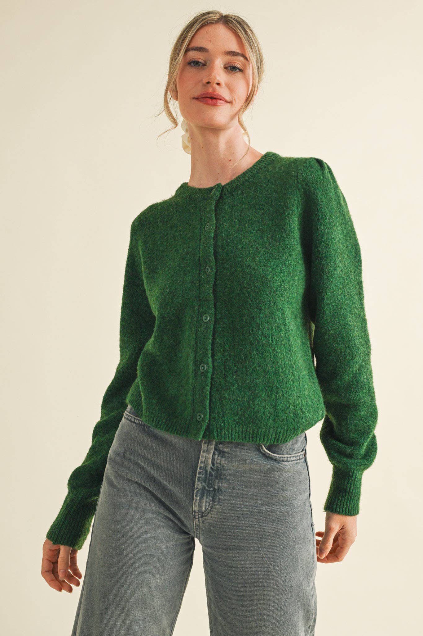 &MERCI - Wholesale Cardigan - Women's - LONG PUFF SLEEVE SWEATER CARDIGAN MSW1101835