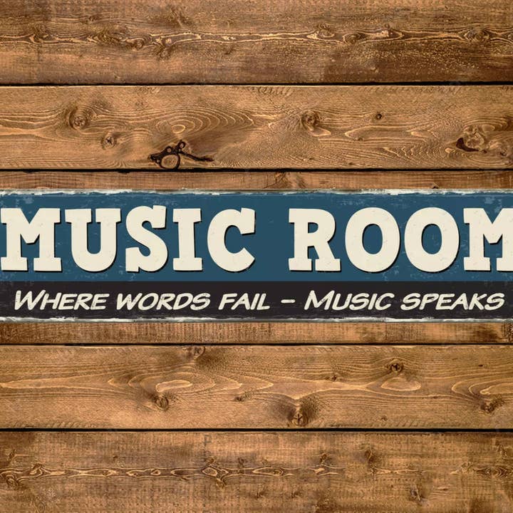 Music Room Street Sign Where Words Fail Music Speaks Vintage Style for wholesale by Game Time Prints