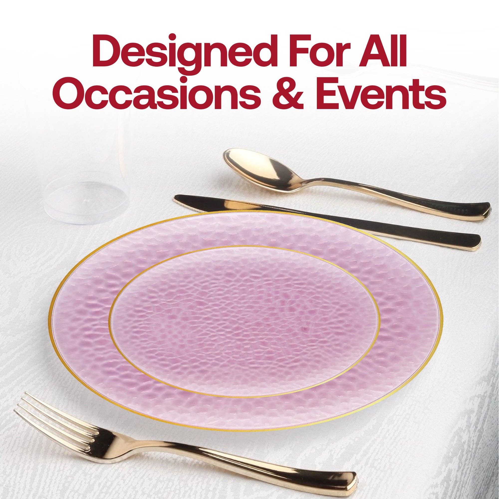 Smarty had a Party – wholesale Disposable plate – 10.25" Clear Pink Gold Rim Glass Dinner Plates - 120 pcs6