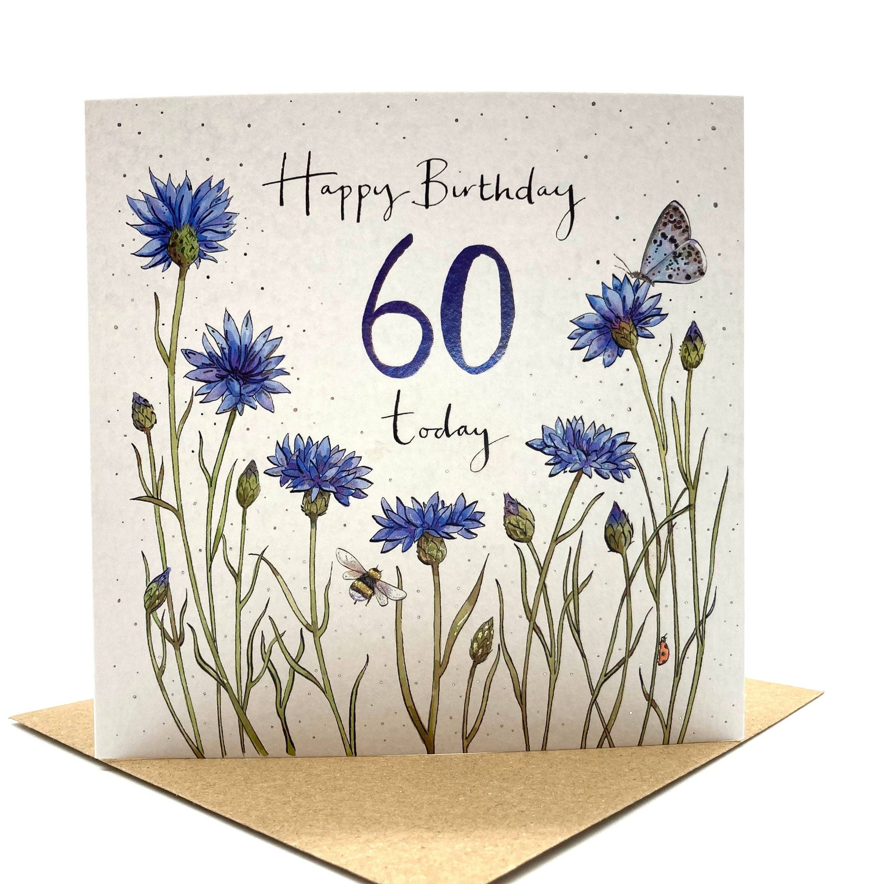 Ink and Snail Limited - Wholesale Birthday Card - 60th Birthday Card - Cornflowers1