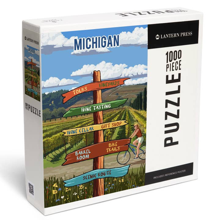 Lantern Press - Wholesale Puzzle - Adult - 1000 PIECE PUZZLE Michigan, Signpost, Vineyard