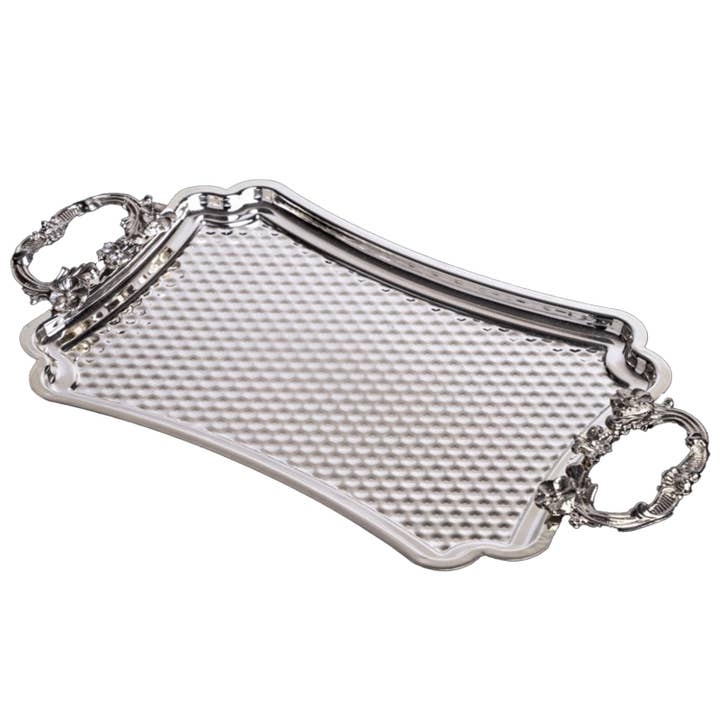 Hakan - Wholesale Serving tray - Retro Tray with Hammered, Gold, Silver, 14.2” x 7.9"1