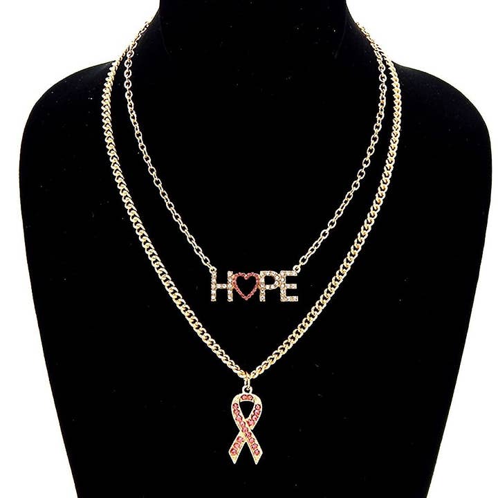 Diacly - Vente Colliers à pendentif - Collier avec pendentif Hope en ruban rose contre le cancer du sein