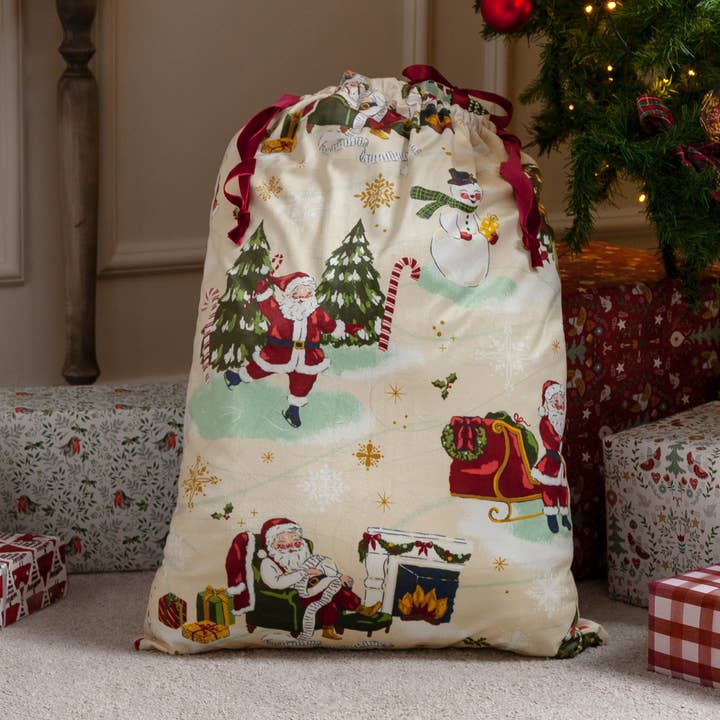 Jolly Santa Printed Velvet Xmas Sack Multicolour for wholesale by Riva Home