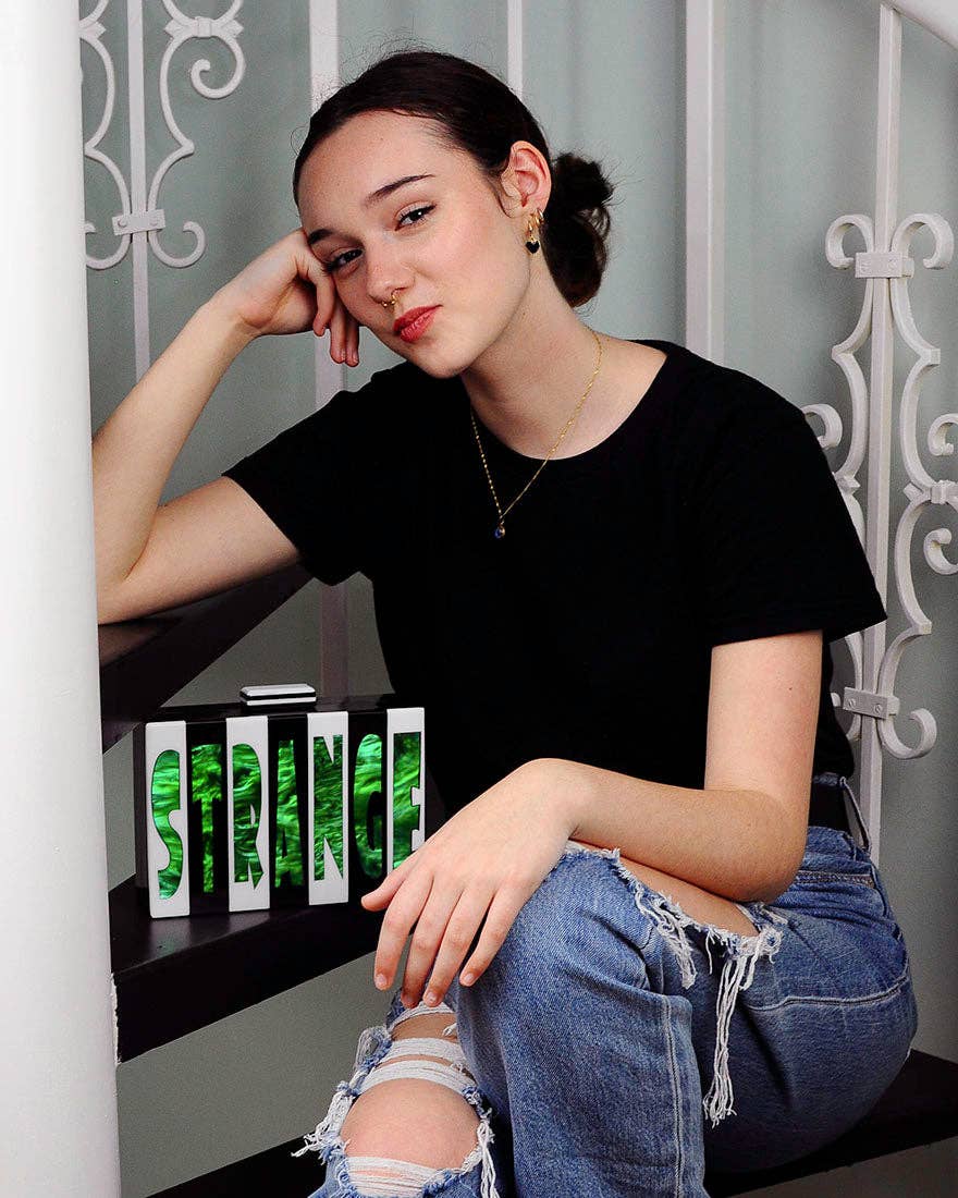 Betsy Dare - Wholesale Clutch Bag - Women's - Strange and Unusual Black/White Striped Acrylic Cyndi Clutch5