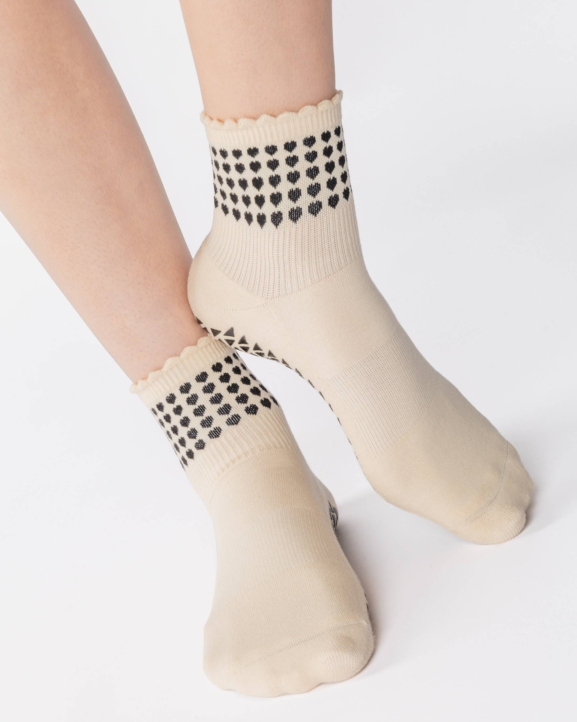 Pointe Studio - Vente Chaussettes – femme - Chaussettes Femme Sweetheart avec Grip à la Cheville – Mélange de Coton Antidérapant pour Pilates et Barre2