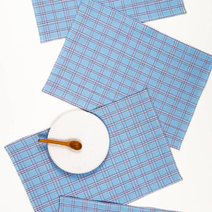 Archive NY - Wholesale Placemat - Set of 4 - Chiapas Plaid Light Blue Placemat