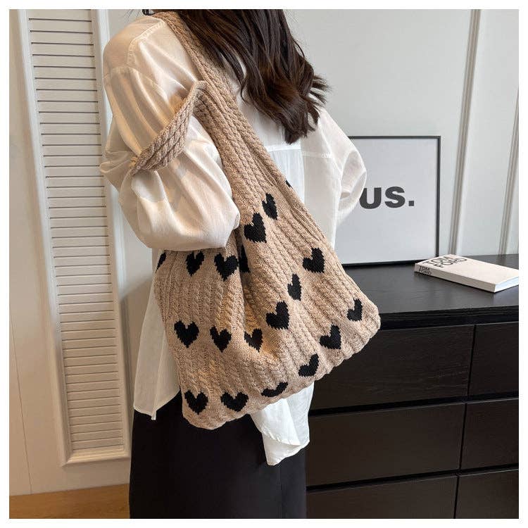 Dipped Shop - Vente Sac porté épaule – femme - Sac à bandoulière en tricot simple Love Print Color Block DPB110314