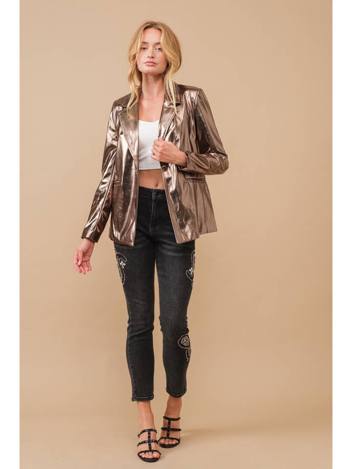 Blue B - Wholesale Blazer - Women's - 61245J - Metallic Pu Loose Single Blazer Jacket18