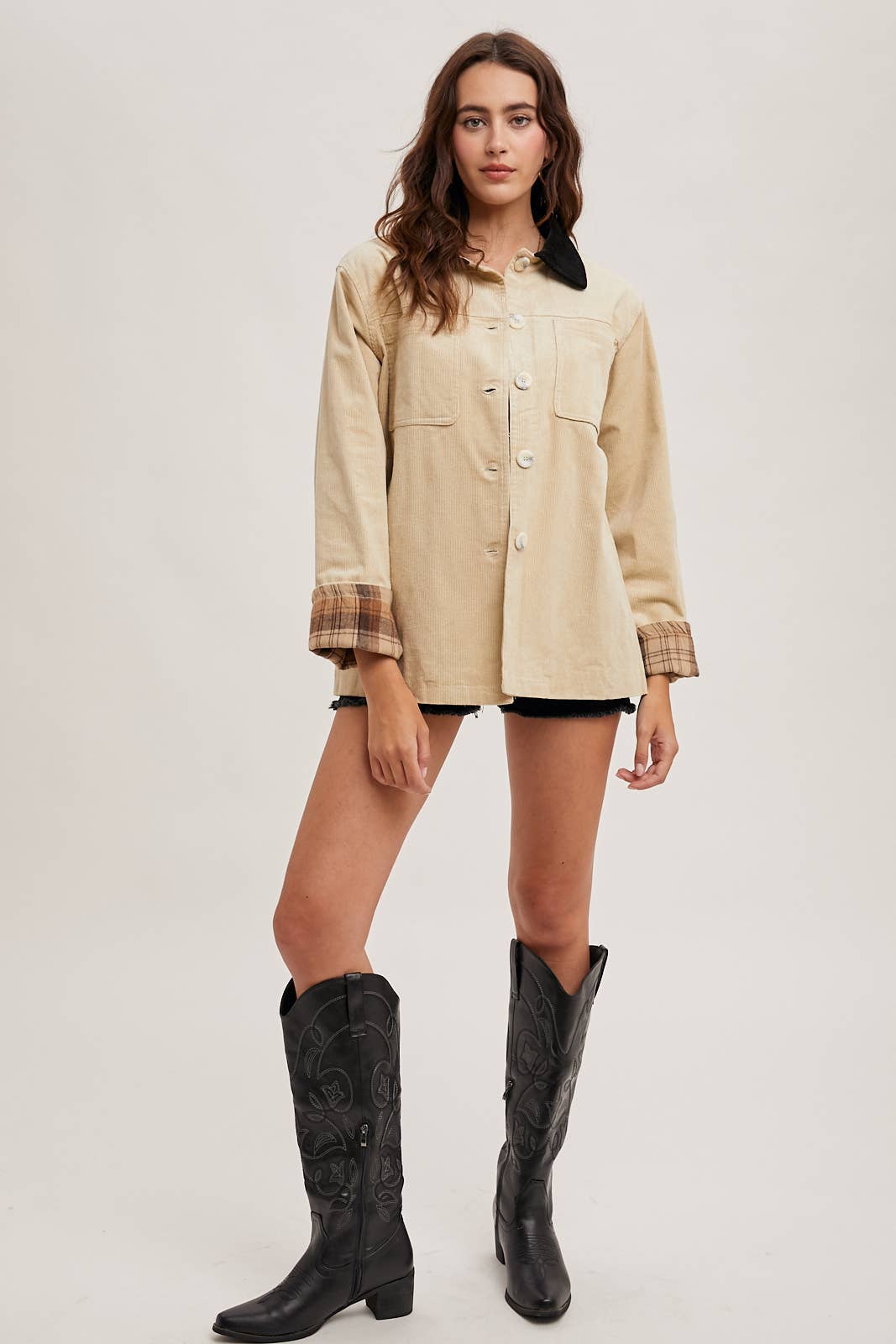 Peace Love Line - Wholesale Coat - Women's - PL4686 - CORDUROY BUTTON DOWN BARN COAT INNER PLAID17