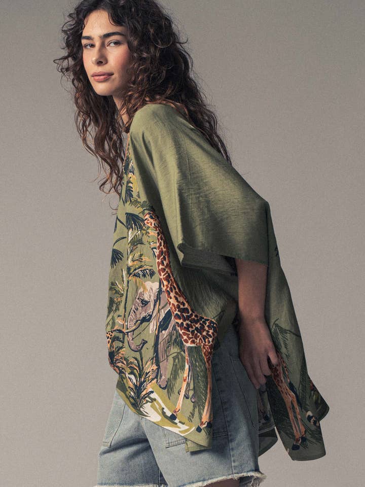 Urban Daizy - Wholesale Poncho - Women's - Safari Print V-Neck Poncho