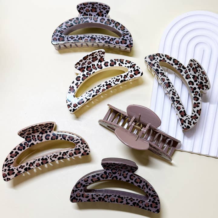 ASSORTED COLOR Half Moon Leopard Hair Claw Clip for wholesale on Faire6