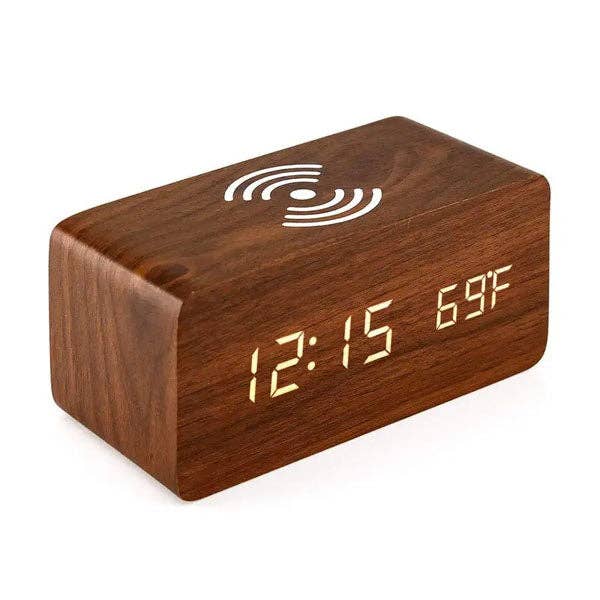 Showcase - Wholesale Charging Dock - LumbrTime Wood Finish LED Clock With Wireless Induction Phone Charger