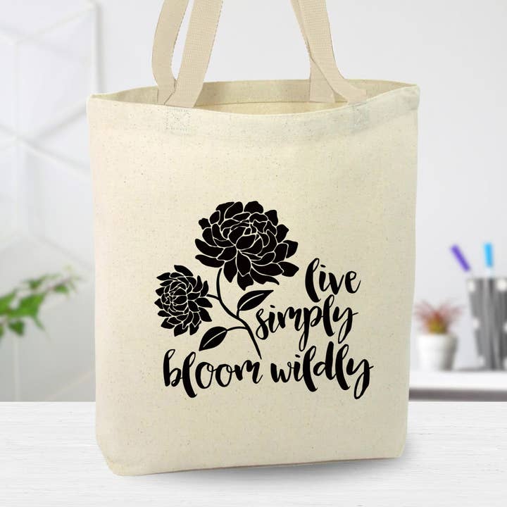 Live Simply Bloom Wildly Tragetasche aus Canvas, für den Garten, personalisierbar für den Großhandel von Anna B. Shop