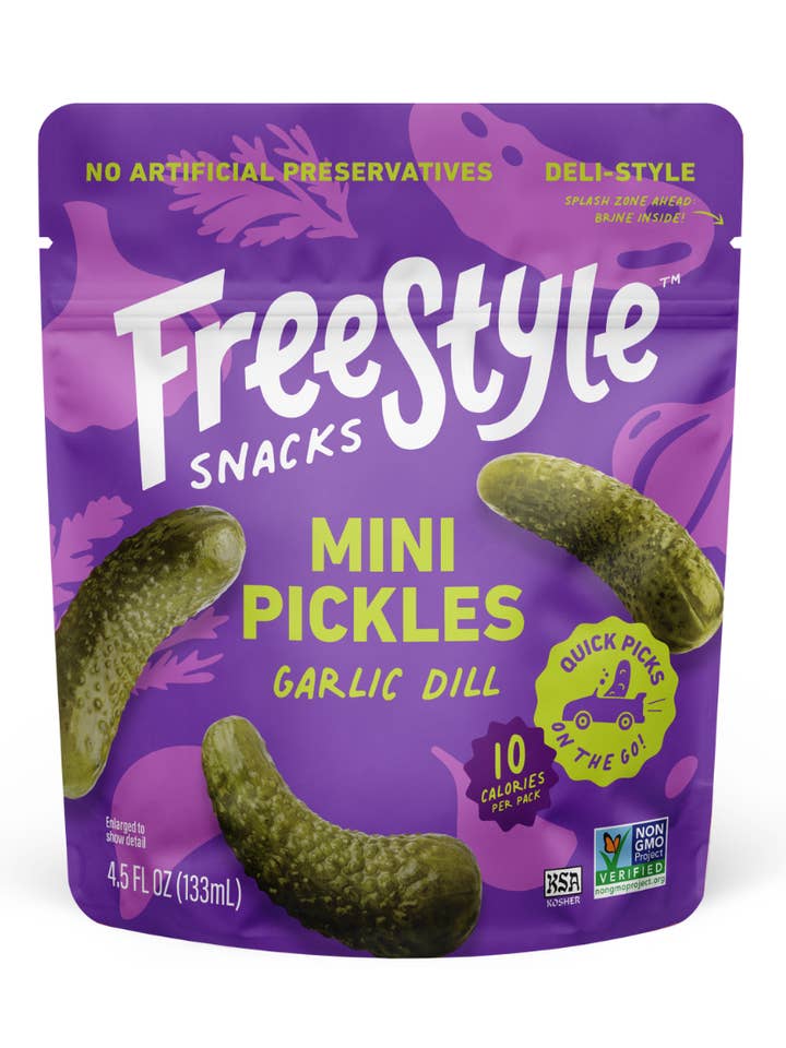 Garlic Dill Mini Pickles (6 Pack) for wholesale by Freestyle Snacks