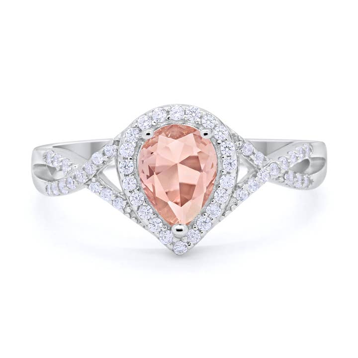 Teardrop Wedding Promise Ring Infinity Round Simulated Morganite CZ for wholesale by Blue Apple Imports