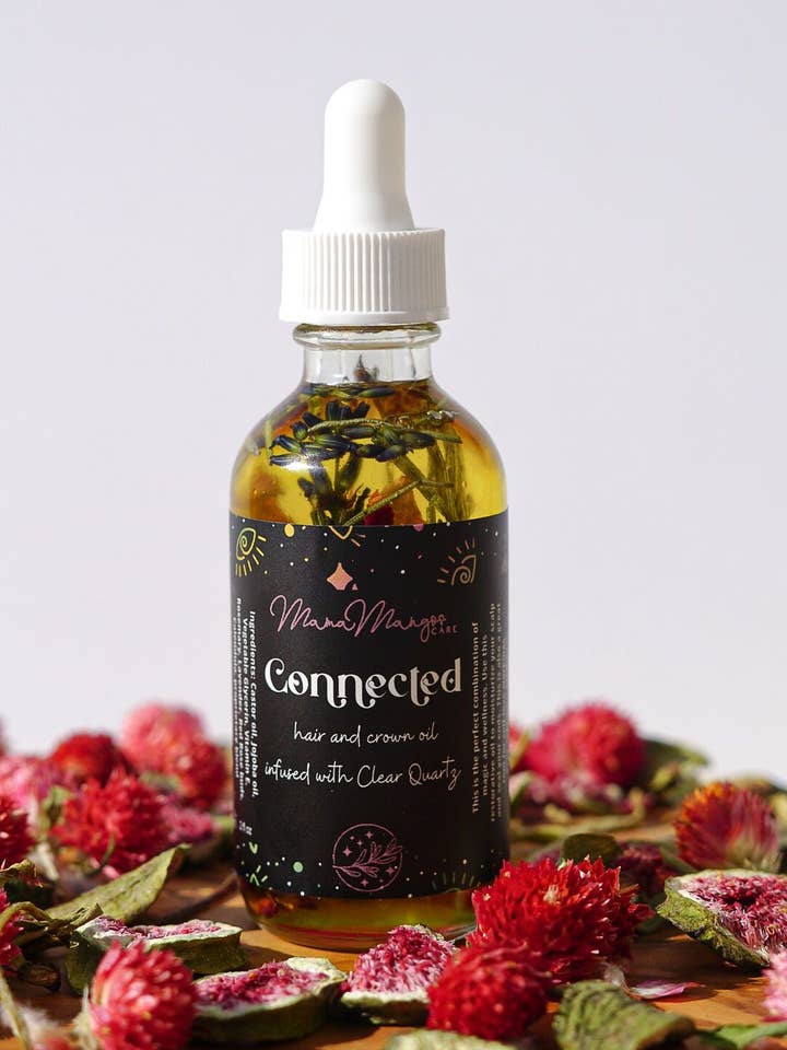 CONNECTED - crystal infused hair and crown oil for wholesale by Mama Mangos Care