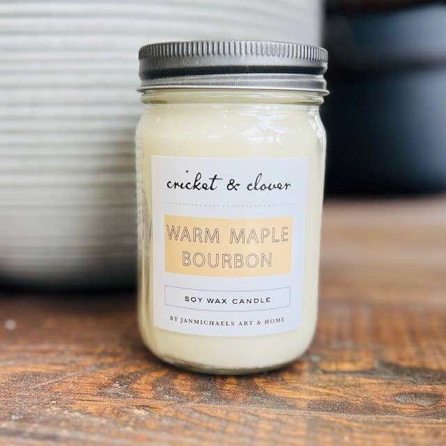 JanMichaels Art & Home - Wholesale Jar/filled candle - Warm Maple Bourbon Soy Mason Jar Candle