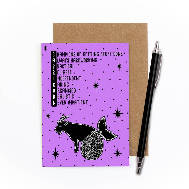 Stenbocken Zodiac hälsningskort för wholesale av Amy Illustrates