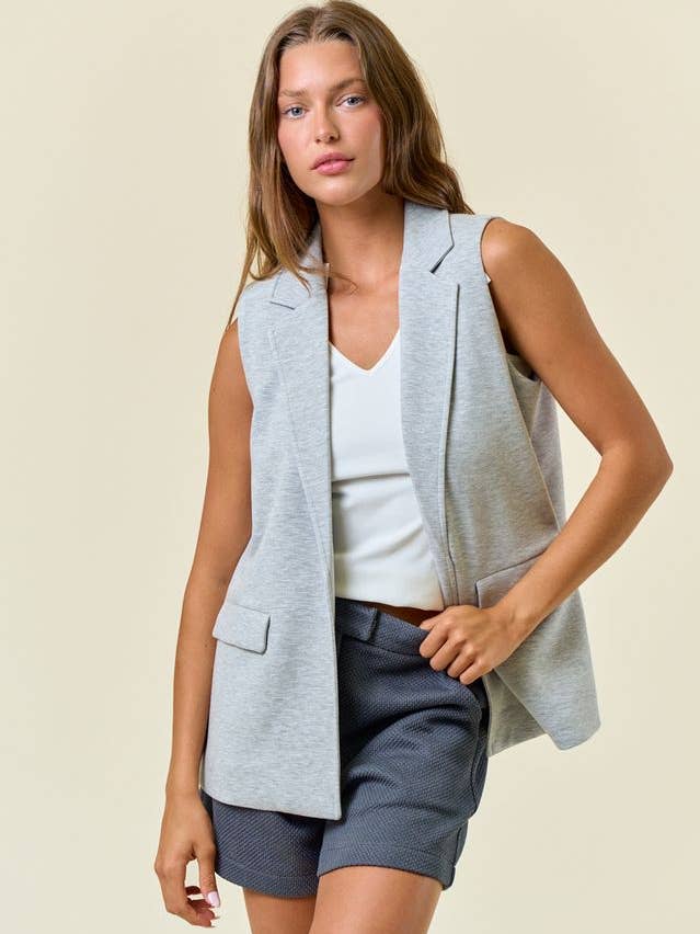 Stretch Knit Open Front Long Vest - 10687J for wholesale by Doe and Rae