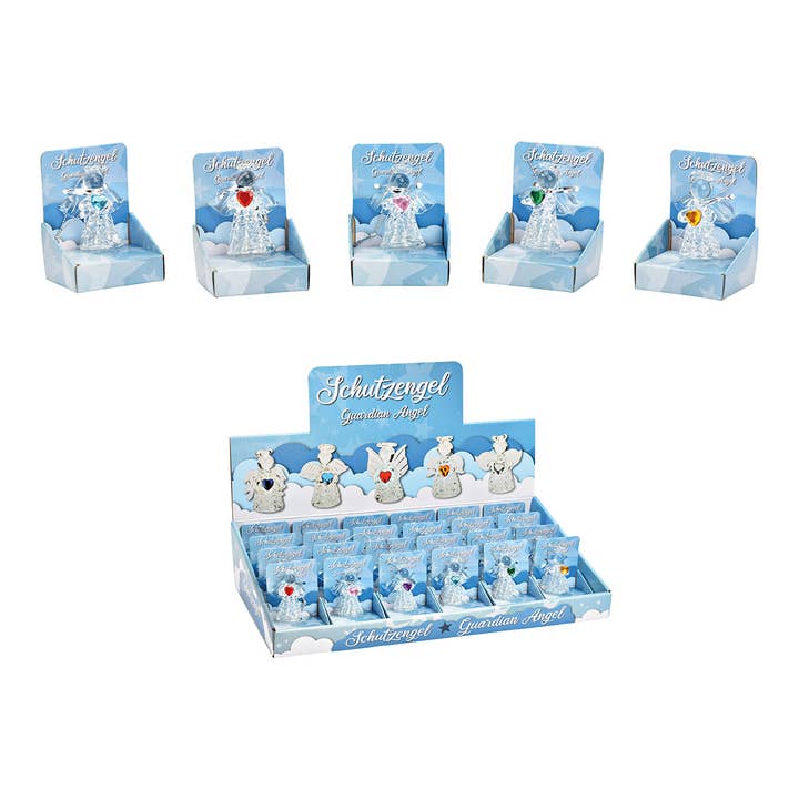 Guardian Angel Birthstone made of transparent glass (W/H/D) 3x4x2cm 24 pcs. in display box for wholesale by Wurm