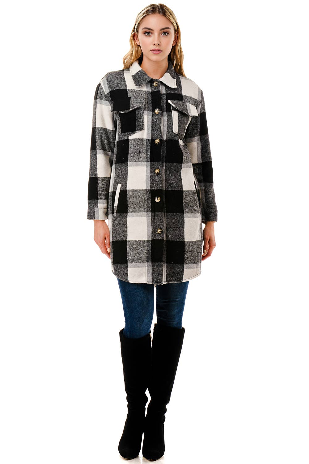 Color 5 - Wholesale Shirt Jacket/Shacket - Women's - Fur lined long fit flannel jacket shacket big checker plaid 6