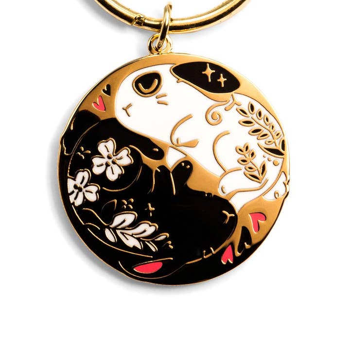 Black & White Bunnies Flop Enamel Keychain, fathers day gift for wholesale by Flair Fighter