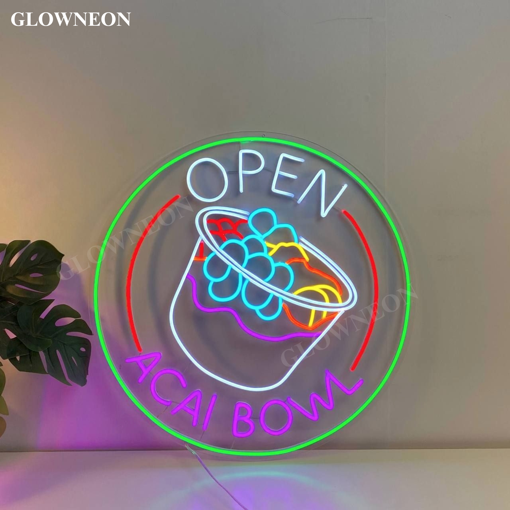 Glow Neon – wholesale Neonskylt – Öppen Acai Bowl Neon Väggkonst, Acai Smoothie Shop Väggdekoration3