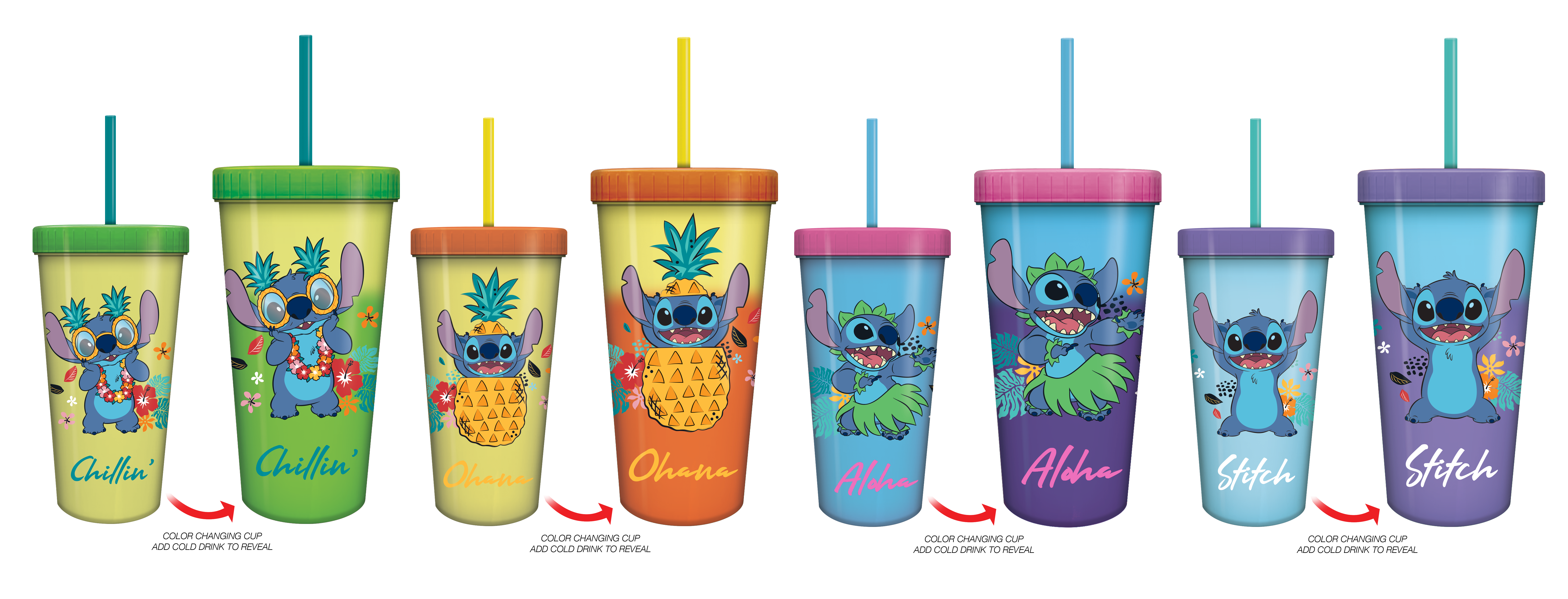 Silver Buffalo - Wholesale Insulated Mug/Tumbler - Stitch 24oz 4pc Color Changing Cold Cup Set0