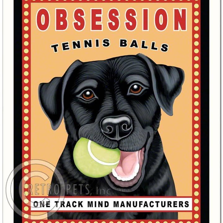 Retro Pets - Wholesale Art Print - HP-109 8x10 Print, Labrador "Obsession Tennis" Black