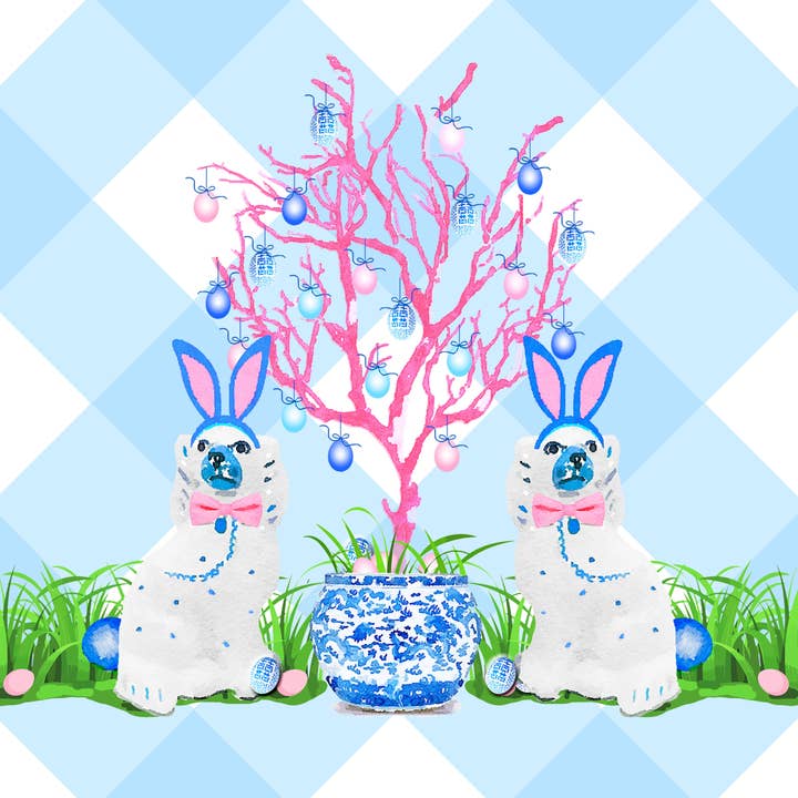 Spring Staffies Easter Paper Placemat Pad, Blue for wholesale by Taylor Beach Design