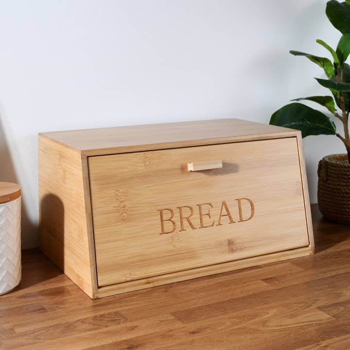Wooden Bread Bin Front Drop Down Lid Bamboo 18x34.8x23 Cm for wholesale by DEENZ