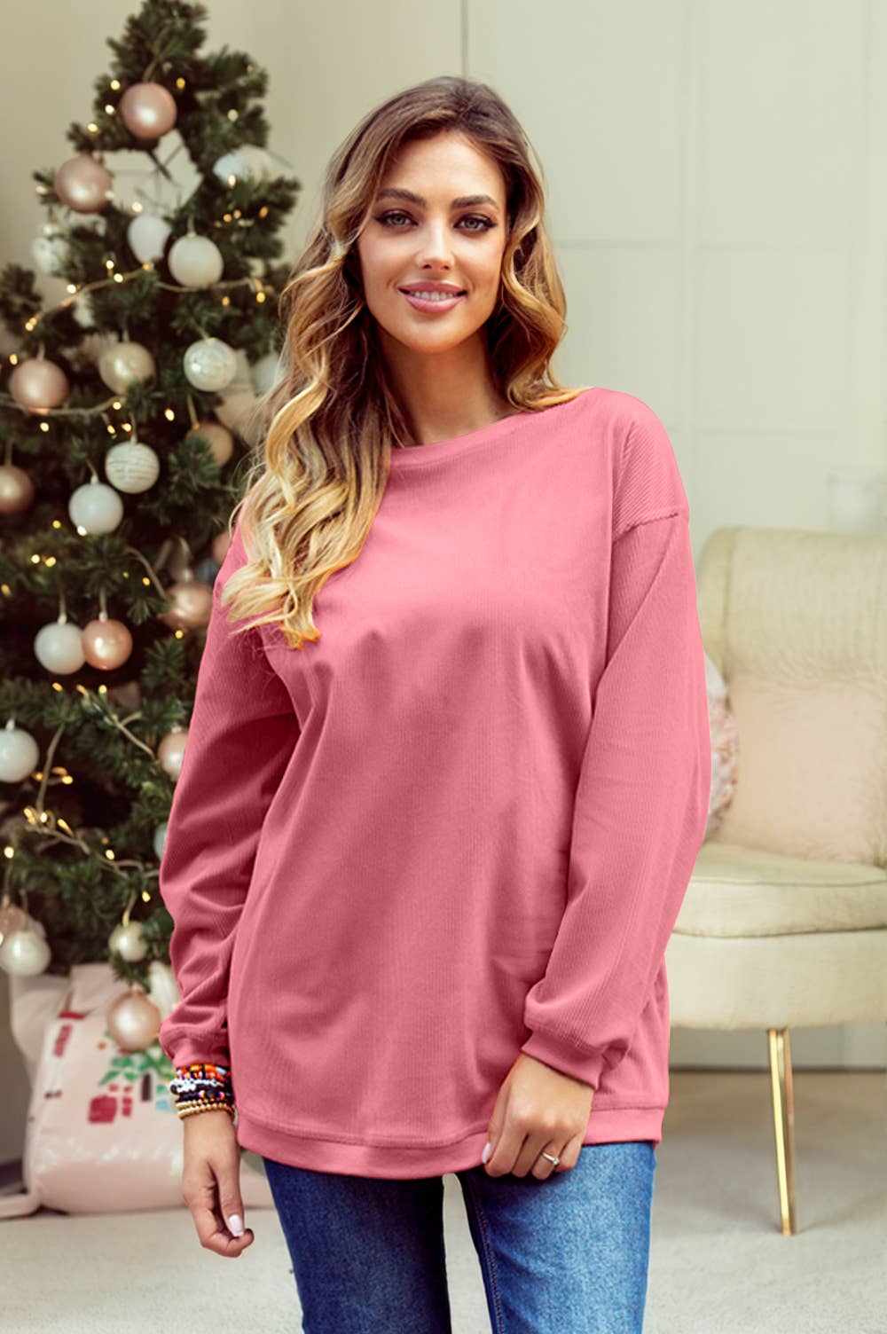 1 the Woman - Wholesale Sweatshirt - Women's - Ribbed Corduroy Oversized Sweatshirt S-3XL/ 16 Colors14