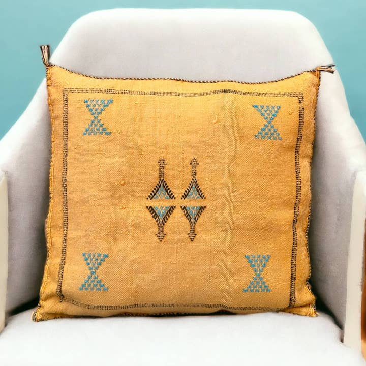 Cactus Silk Pillow, Handmade Lumbar Cushion, Moroccan Sabra Decorative Pillow for Home for wholesale by Moroccantastics
