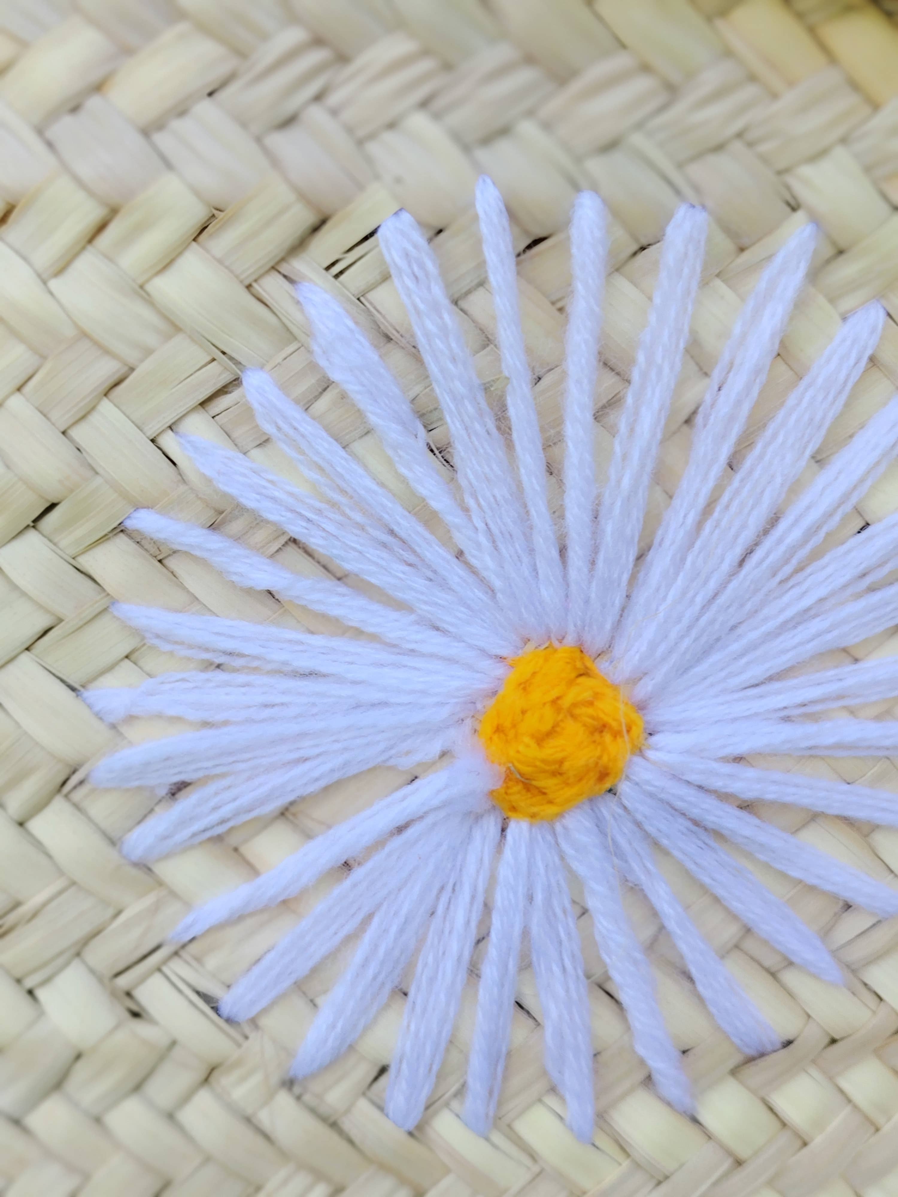 Twins Basket - Vente Sac de plage - Panier de marché en paille tressée à la main avec marguerites brodées8