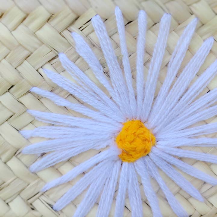 Twins Basket - Vente Sac de plage - Panier de marché en paille tressée à la main avec marguerites brodées8
