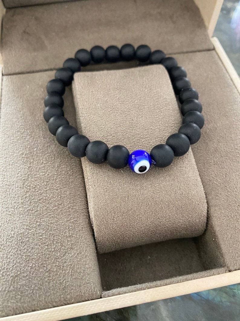 Evileyefavor - Vente Bracelet de perles - Bracelet œil grec pour homme en onyx naturel avec perles, ajustable2