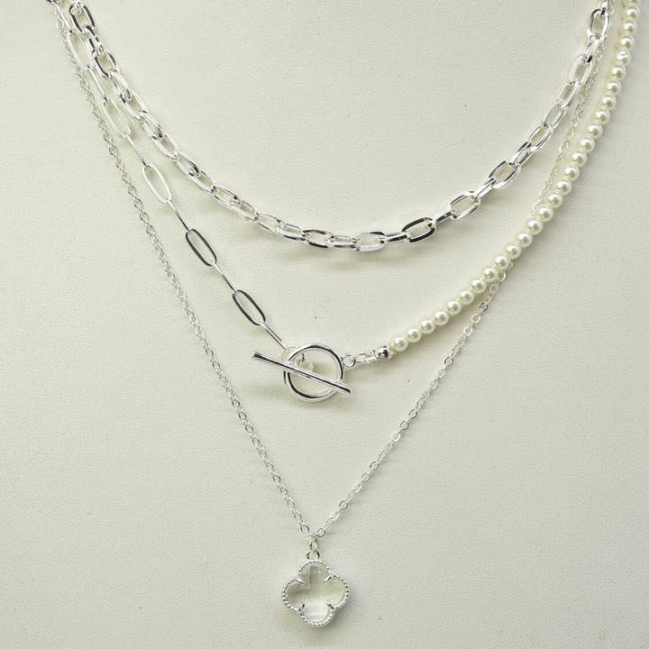 MiMi Wholesale - Wholesale Jewelry Set - CN4337 Mia 3 Piece Crystal Clover Pendant Necklace Set