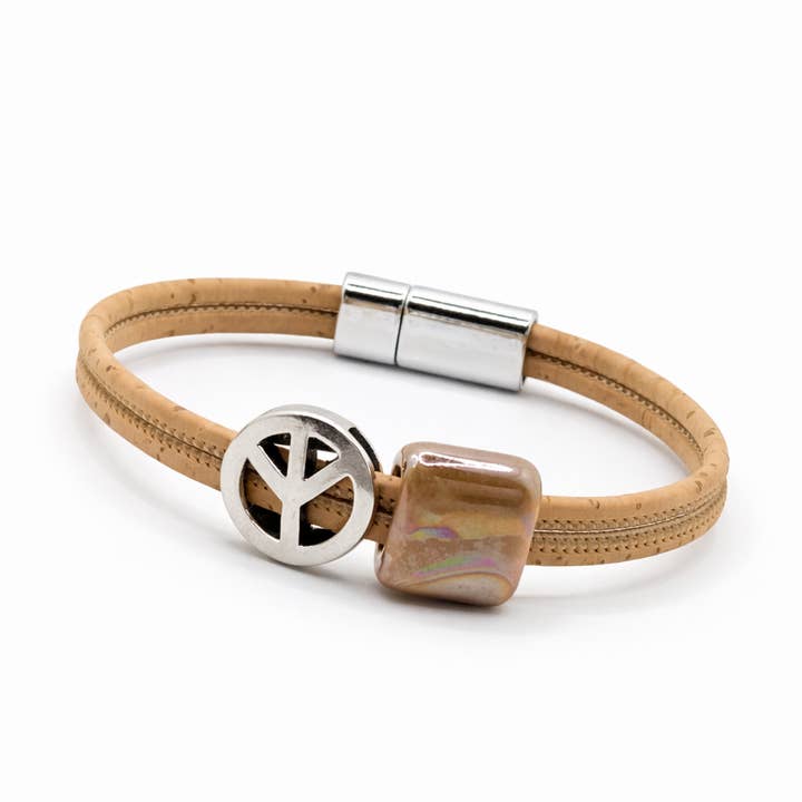 Pulseira artesanal de cortiça natural com cerâmicas por atacado de Line Cork