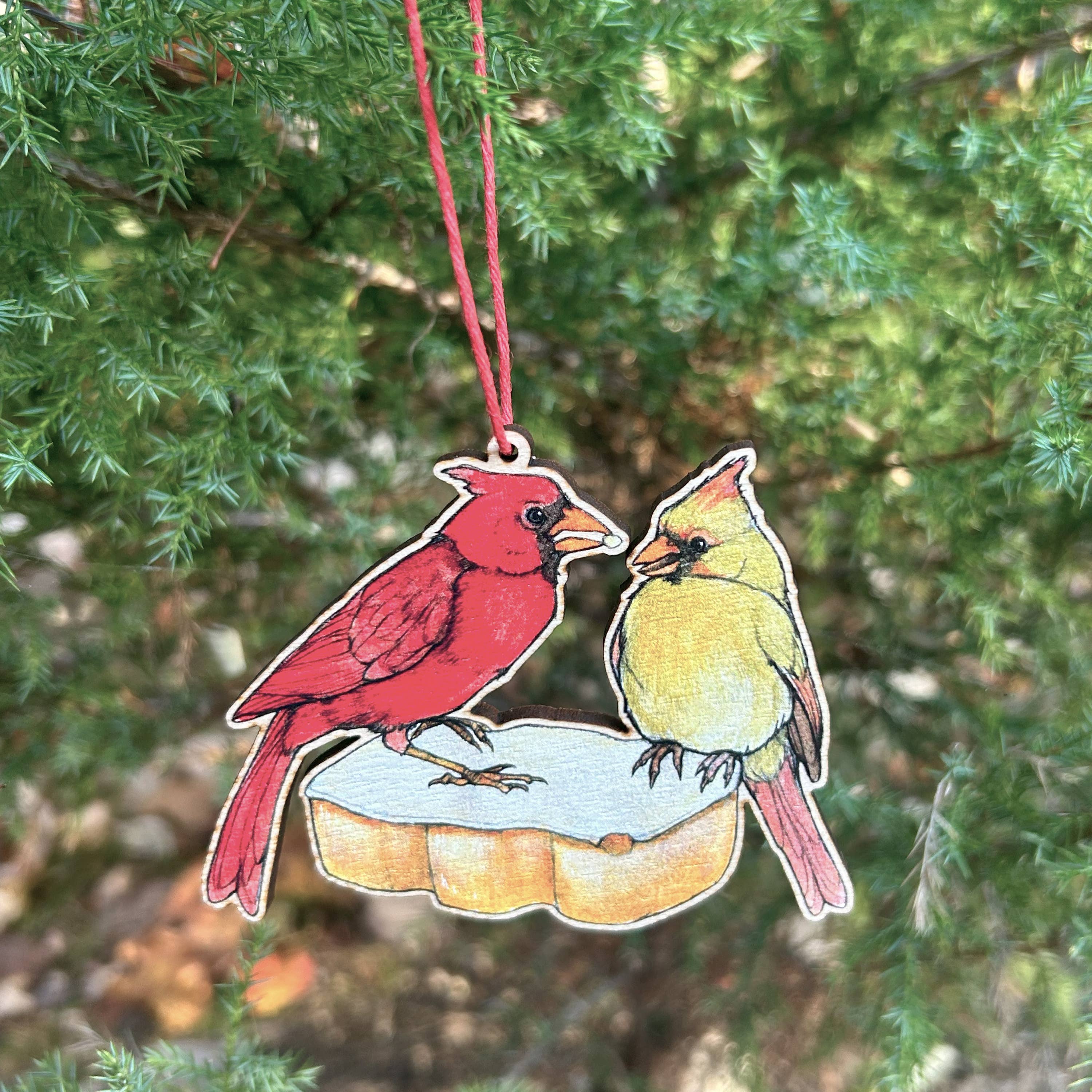 Sarah Draws Things - Wholesale Ornament - Cardinal Tastykake - 3.5" illustrated wooden tree ornament1