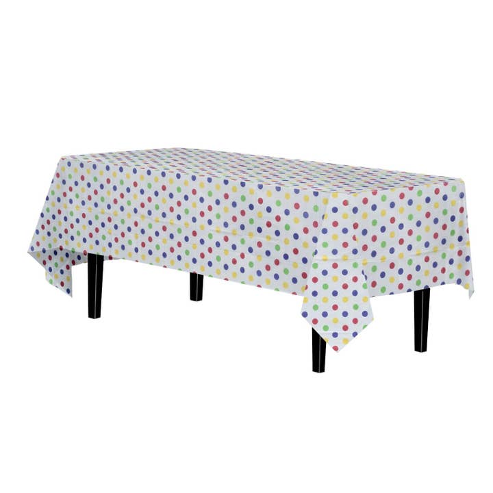 Multi Colored Polka Dot Plastic Tablecloth 54x108in. for wholesale on Faire