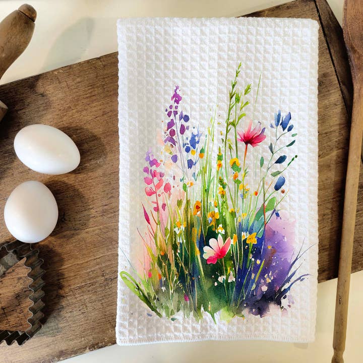 Wildflower Kitchen Towel, Waffle Weave Decorative Tea Towel for wholesale by Aria Rae