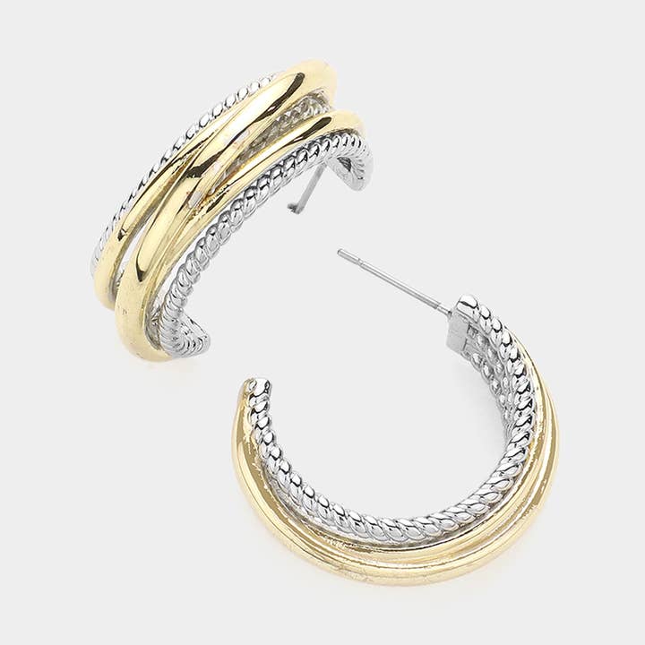 Sensibling Corp. - Wholesale Hoop Earrings - 14K Gold Plated Two Tone Hoop Earrings