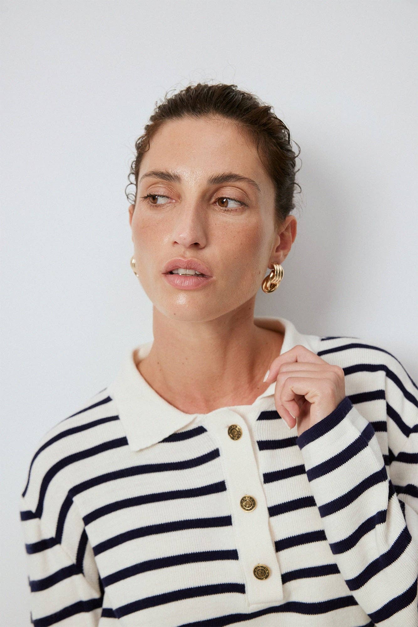 Krem Striped Polo Neck Knit Sweater for wholesale on Faire3