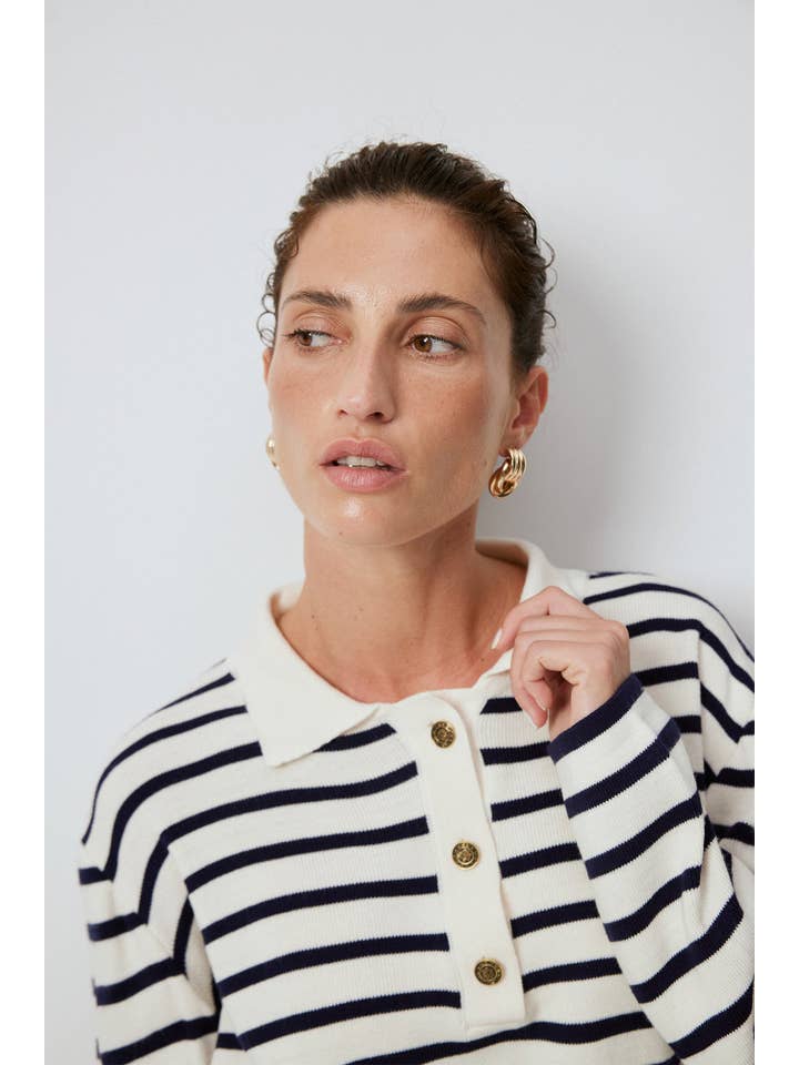 Krem Striped Polo Neck Knit Sweater for wholesale on Faire3
