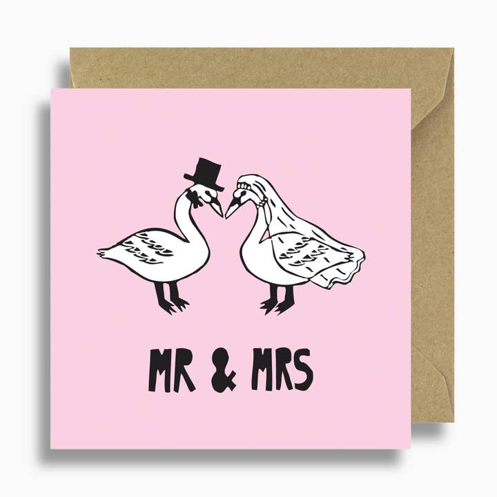 Svanar Mr & Mrs bröllopskort för wholesale av Lizzie Chancellor